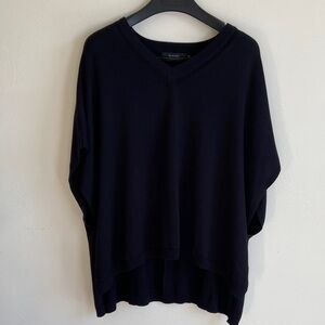 Black V-Neck Wide Boho Tunic Sweater In Cotton/ Viscose Oversized M